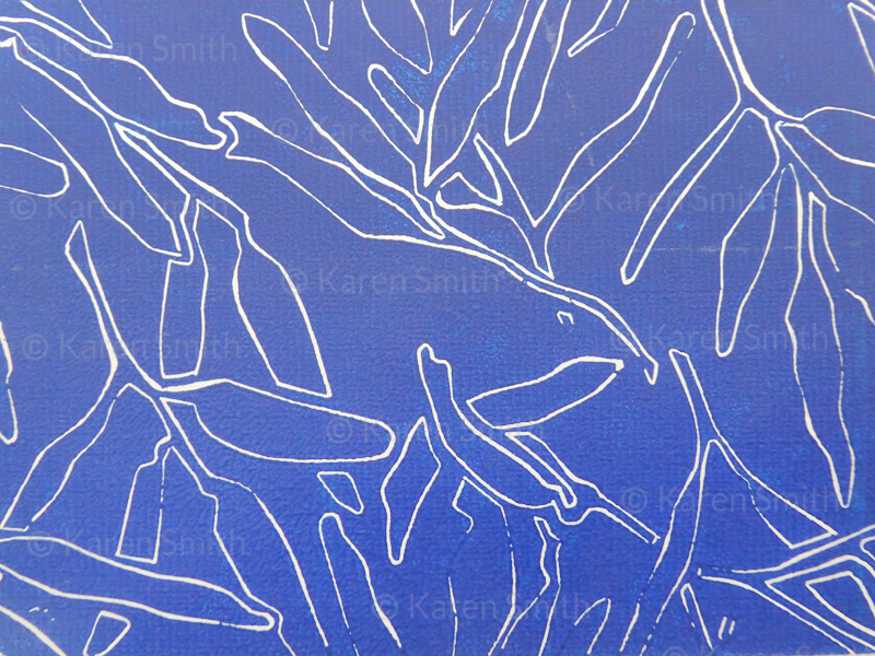 linocut botanic blue