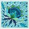 watercolour painting of blue floral designs by Karen Smith