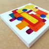 Colourful abstract shapes painiting on small canvas by Karen Smith