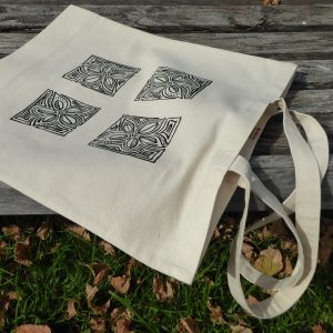 Canvas Tote Bag – Leaf Block Print    Five Leaf Pattern